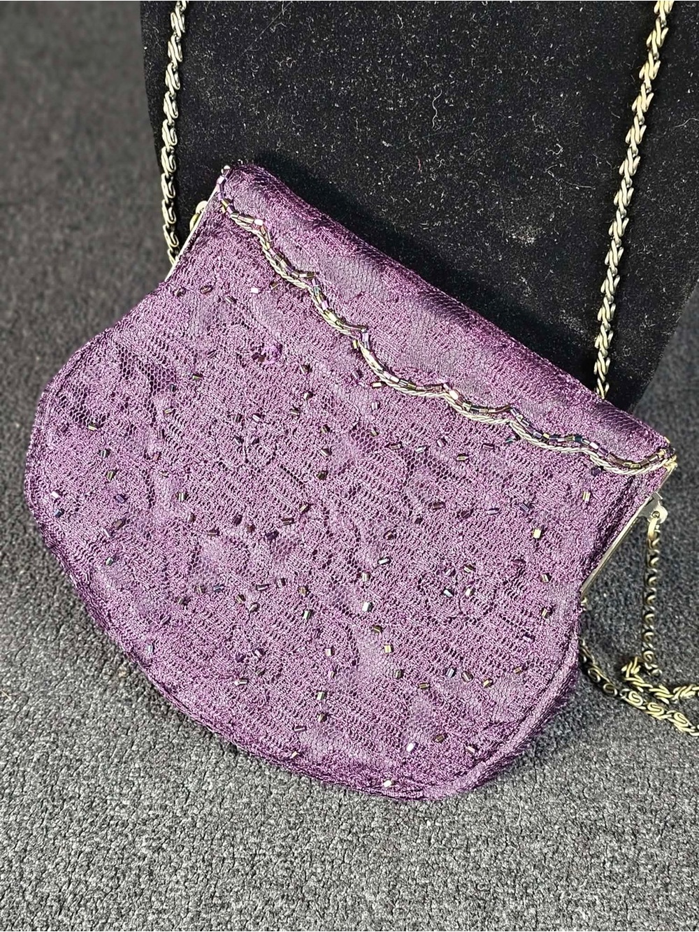 NWOT Purple Sequin Evening Clutch with Chain